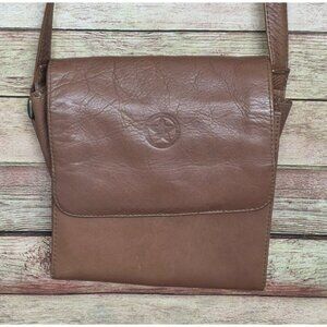 Brown Genuine Leather Crossbody Organizer Purse Bag TEXAS Star Adjustable Strap